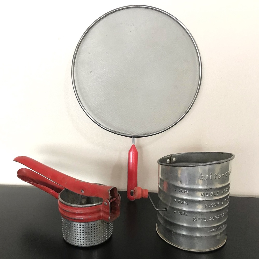 Vintage Kitchenware Accessories | Flour Sifter | Fruit Press